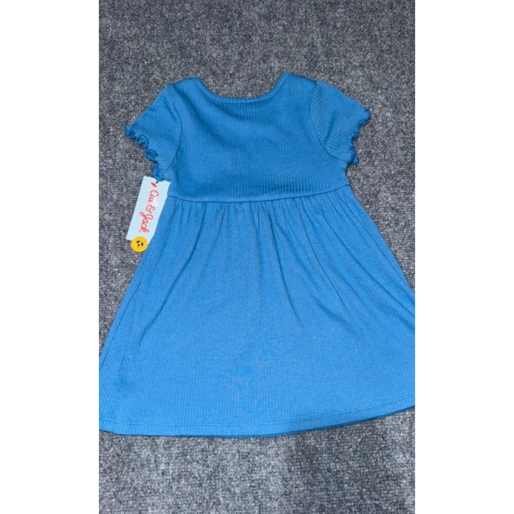 Cat & Jack Girls Blue Ribbed Short Sleeve Dress Size 2T Ruffle Sleeve